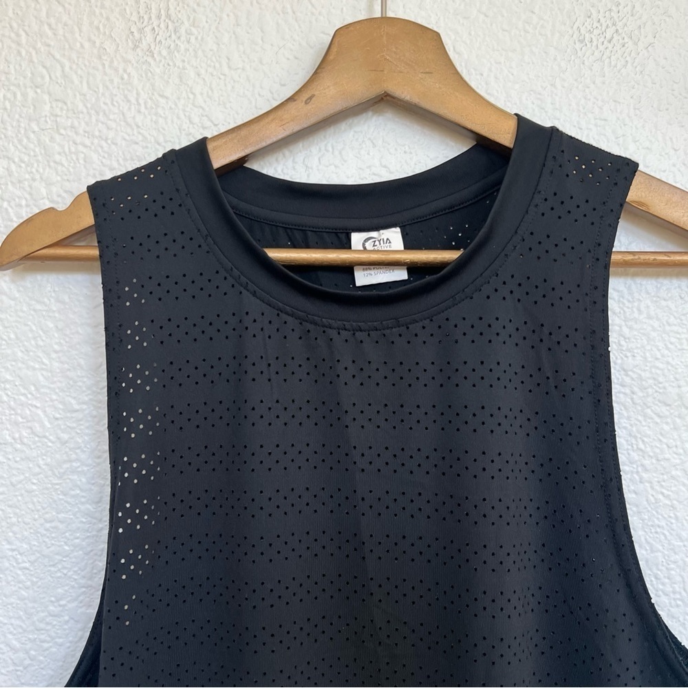 ZYIA- Black “Chill” Perforated Mesh Athletic Muscle Tank - Picture 2 of 5